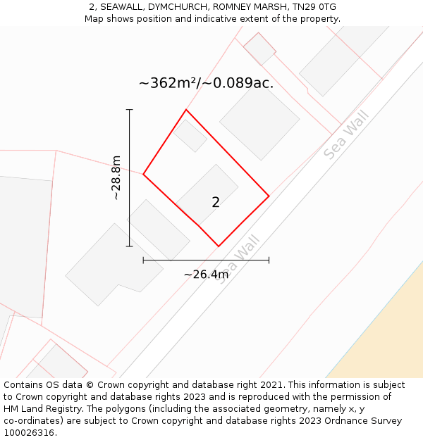 2, SEAWALL, DYMCHURCH, ROMNEY MARSH, TN29 0TG: Plot and title map