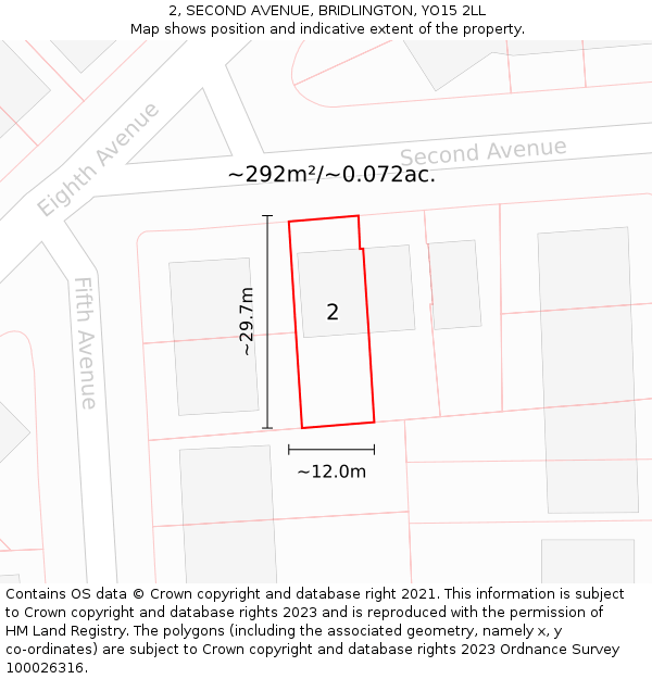 2, SECOND AVENUE, BRIDLINGTON, YO15 2LL: Plot and title map