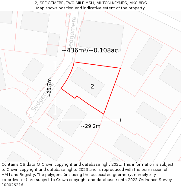 2, SEDGEMERE, TWO MILE ASH, MILTON KEYNES, MK8 8DS: Plot and title map