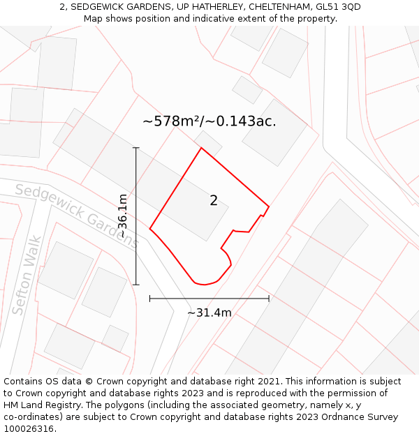 2, SEDGEWICK GARDENS, UP HATHERLEY, CHELTENHAM, GL51 3QD: Plot and title map