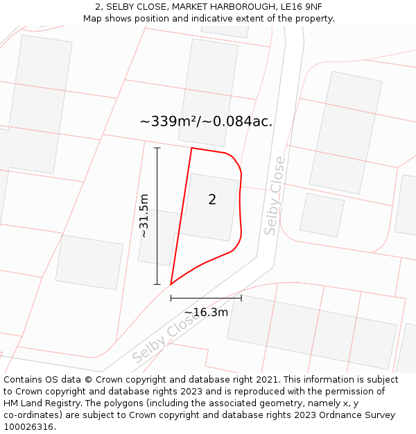 2, SELBY CLOSE, MARKET HARBOROUGH, LE16 9NF: Plot and title map