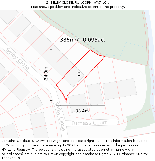 2, SELBY CLOSE, RUNCORN, WA7 1QN: Plot and title map