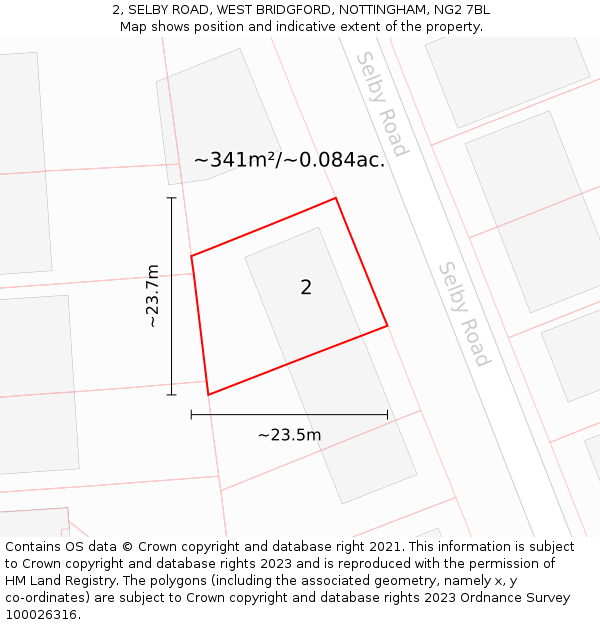 2, SELBY ROAD, WEST BRIDGFORD, NOTTINGHAM, NG2 7BL: Plot and title map