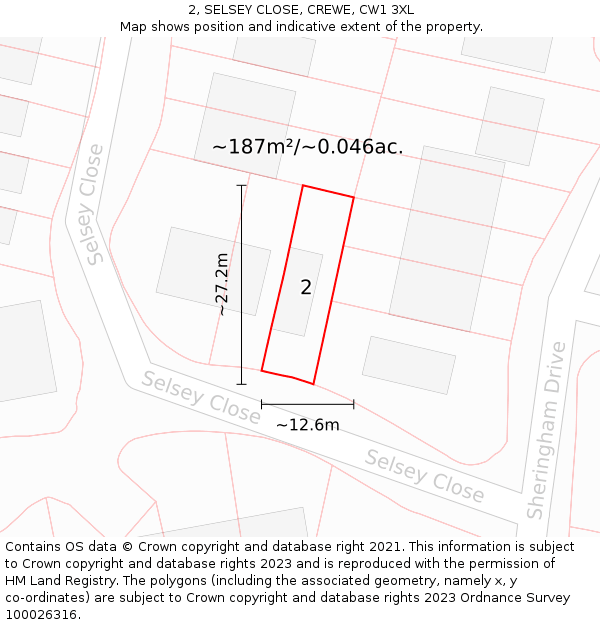 2, SELSEY CLOSE, CREWE, CW1 3XL: Plot and title map