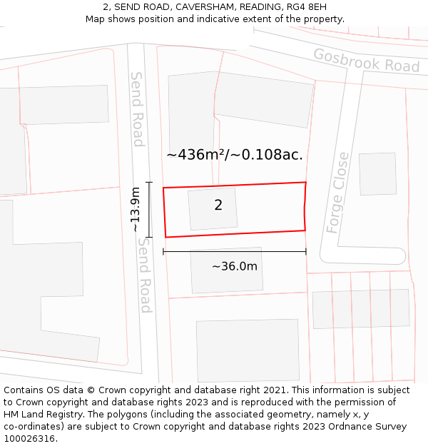 2, SEND ROAD, CAVERSHAM, READING, RG4 8EH: Plot and title map