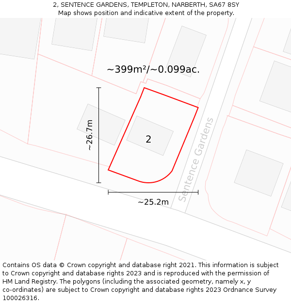2, SENTENCE GARDENS, TEMPLETON, NARBERTH, SA67 8SY: Plot and title map