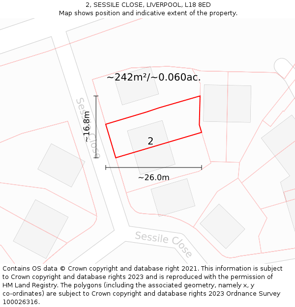 2, SESSILE CLOSE, LIVERPOOL, L18 8ED: Plot and title map