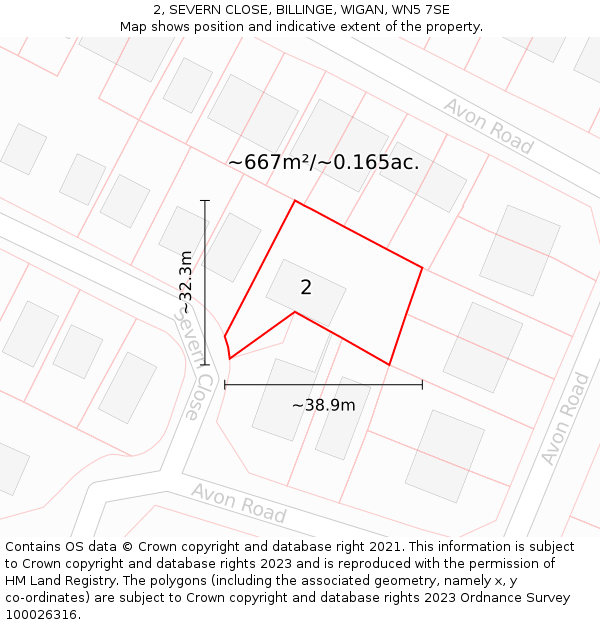 2, SEVERN CLOSE, BILLINGE, WIGAN, WN5 7SE: Plot and title map