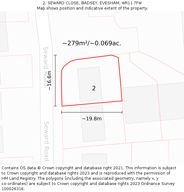 2, SEWARD CLOSE, BADSEY, EVESHAM, WR11 7FW: Plot and title map