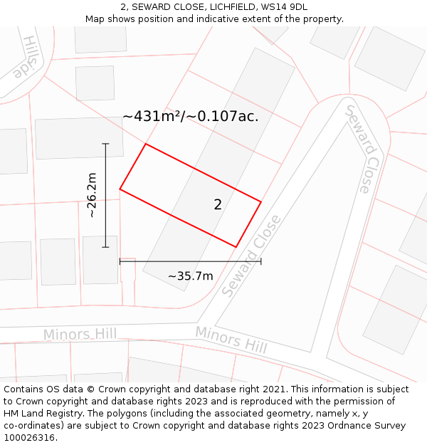 2, SEWARD CLOSE, LICHFIELD, WS14 9DL: Plot and title map