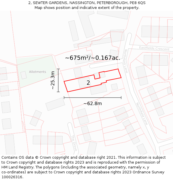 2, SEWTER GARDENS, NASSINGTON, PETERBOROUGH, PE8 6QS: Plot and title map