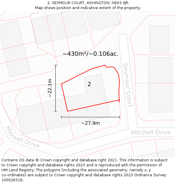 2, SEYMOUR COURT, ASHINGTON, NE63 9JR: Plot and title map