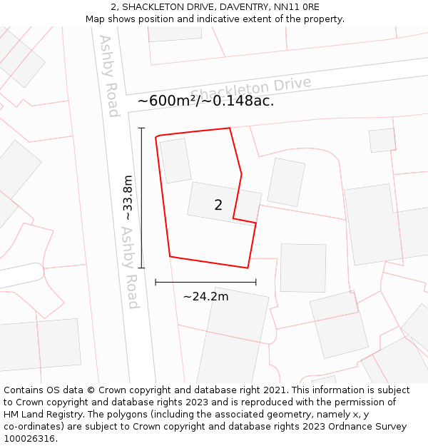 2, SHACKLETON DRIVE, DAVENTRY, NN11 0RE: Plot and title map