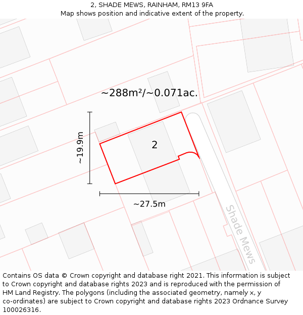 2, SHADE MEWS, RAINHAM, RM13 9FA: Plot and title map