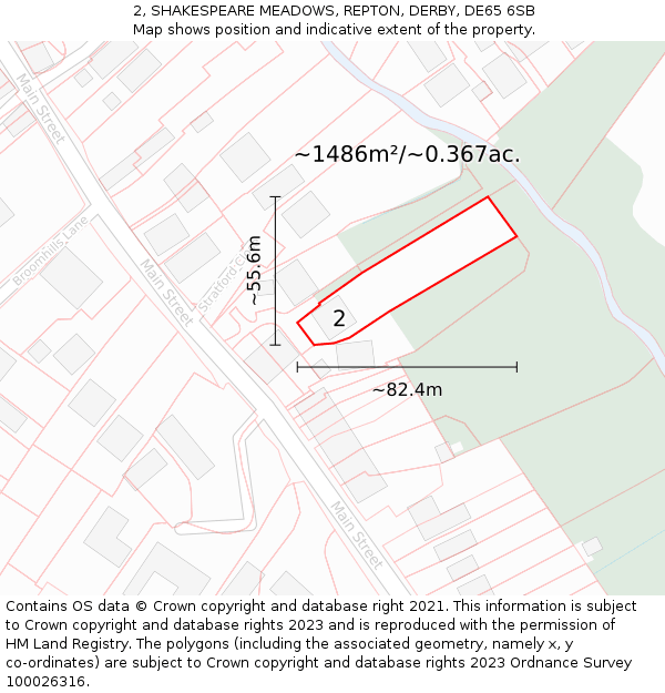 2, SHAKESPEARE MEADOWS, REPTON, DERBY, DE65 6SB: Plot and title map