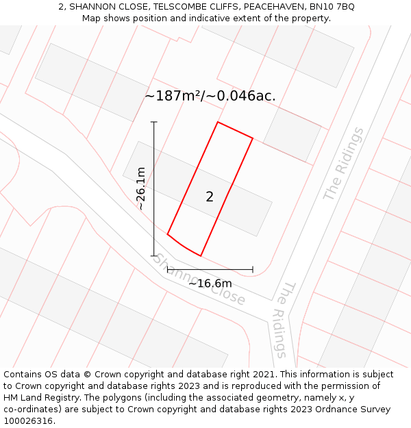 2, SHANNON CLOSE, TELSCOMBE CLIFFS, PEACEHAVEN, BN10 7BQ: Plot and title map