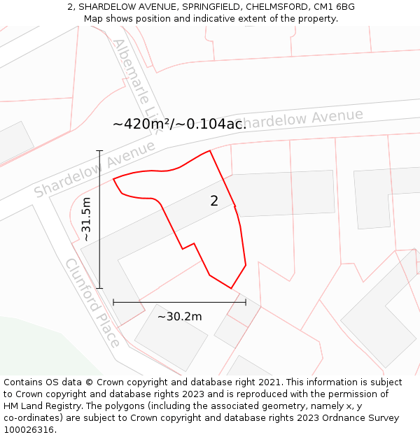 2, SHARDELOW AVENUE, SPRINGFIELD, CHELMSFORD, CM1 6BG: Plot and title map