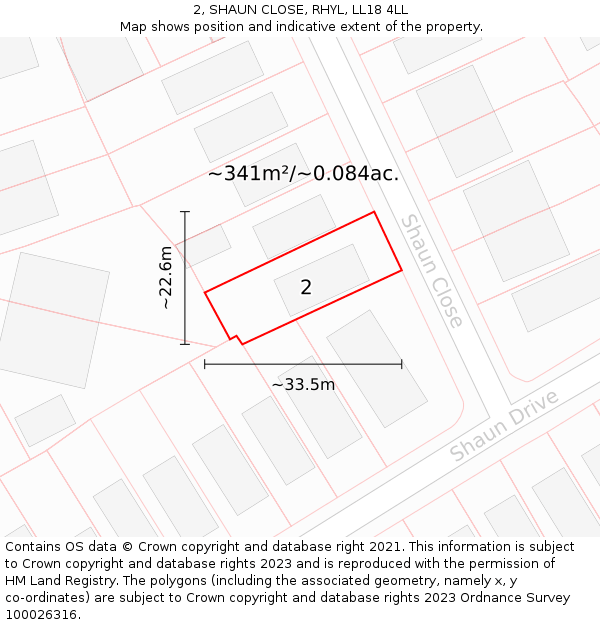 2, SHAUN CLOSE, RHYL, LL18 4LL: Plot and title map