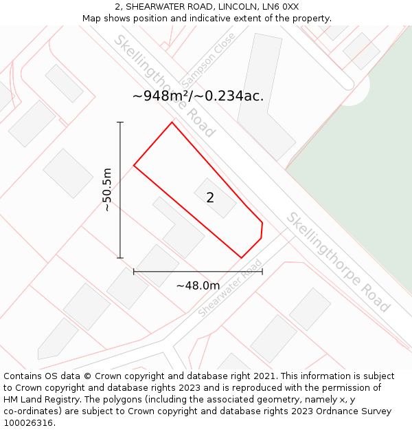 2, SHEARWATER ROAD, LINCOLN, LN6 0XX: Plot and title map