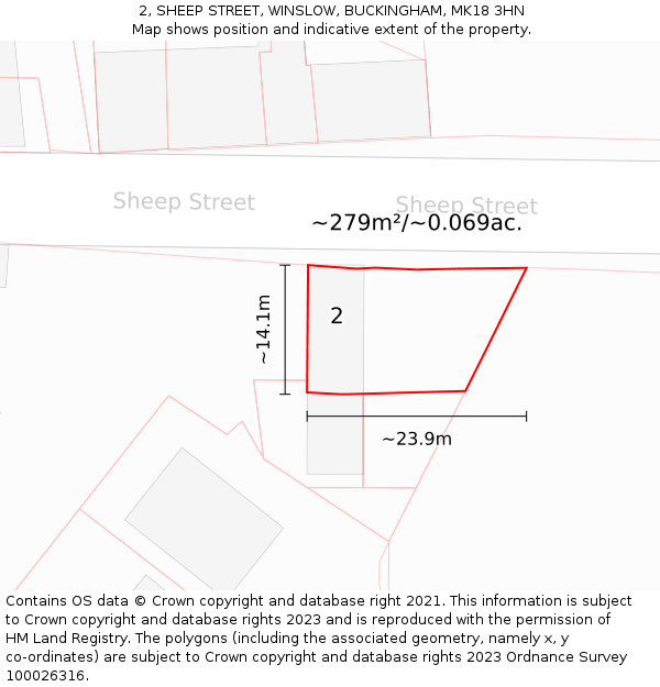 2, SHEEP STREET, WINSLOW, BUCKINGHAM, MK18 3HN: Plot and title map