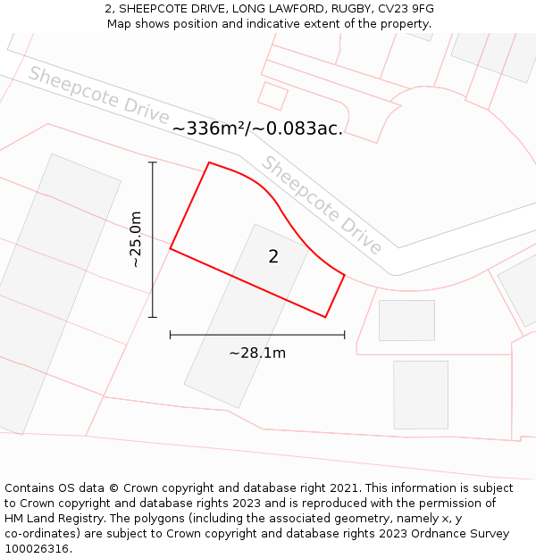 2, SHEEPCOTE DRIVE, LONG LAWFORD, RUGBY, CV23 9FG: Plot and title map