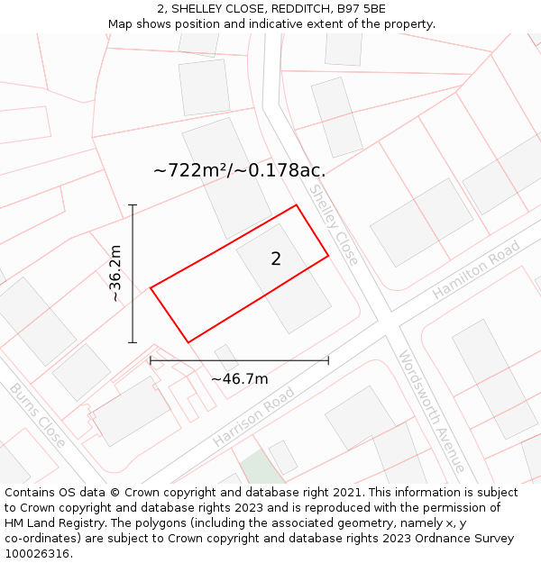 2, SHELLEY CLOSE, REDDITCH, B97 5BE: Plot and title map