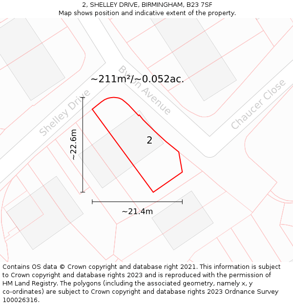 2, SHELLEY DRIVE, BIRMINGHAM, B23 7SF: Plot and title map