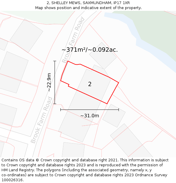 2, SHELLEY MEWS, SAXMUNDHAM, IP17 1XR: Plot and title map