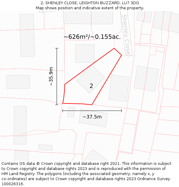 2, SHENLEY CLOSE, LEIGHTON BUZZARD, LU7 3DG: Plot and title map