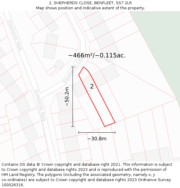 2, SHEPHERDS CLOSE, BENFLEET, SS7 2LR: Plot and title map