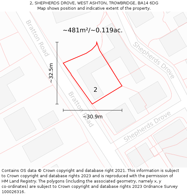 2, SHEPHERDS DROVE, WEST ASHTON, TROWBRIDGE, BA14 6DG: Plot and title map