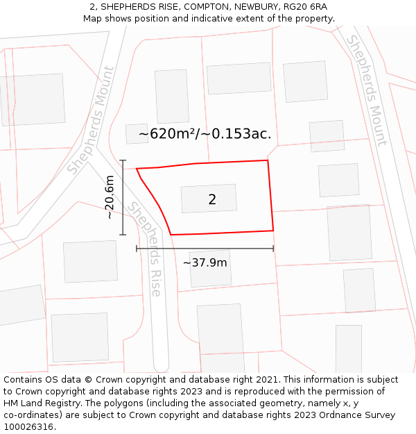 2, SHEPHERDS RISE, COMPTON, NEWBURY, RG20 6RA: Plot and title map
