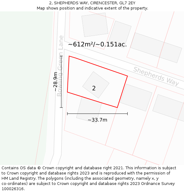 2, SHEPHERDS WAY, CIRENCESTER, GL7 2EY: Plot and title map