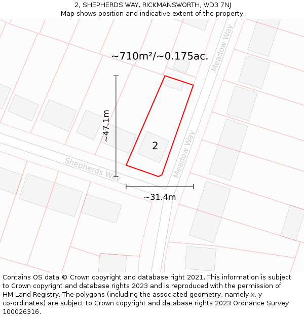 2, SHEPHERDS WAY, RICKMANSWORTH, WD3 7NJ: Plot and title map