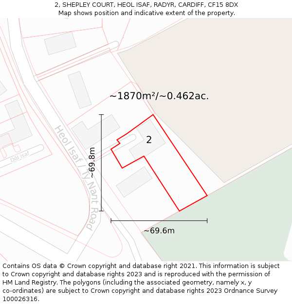 2, SHEPLEY COURT, HEOL ISAF, RADYR, CARDIFF, CF15 8DX: Plot and title map