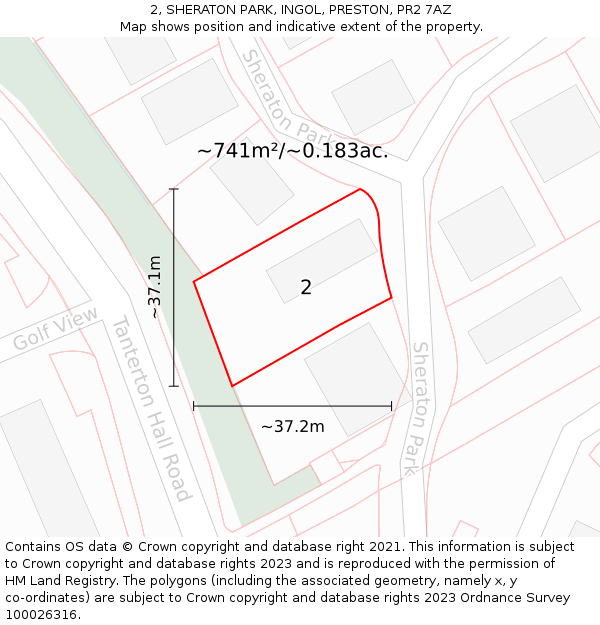 2, SHERATON PARK, INGOL, PRESTON, PR2 7AZ: Plot and title map