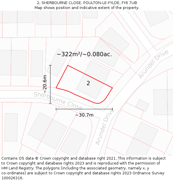 2, SHERBOURNE CLOSE, POULTON-LE-FYLDE, FY6 7UB: Plot and title map