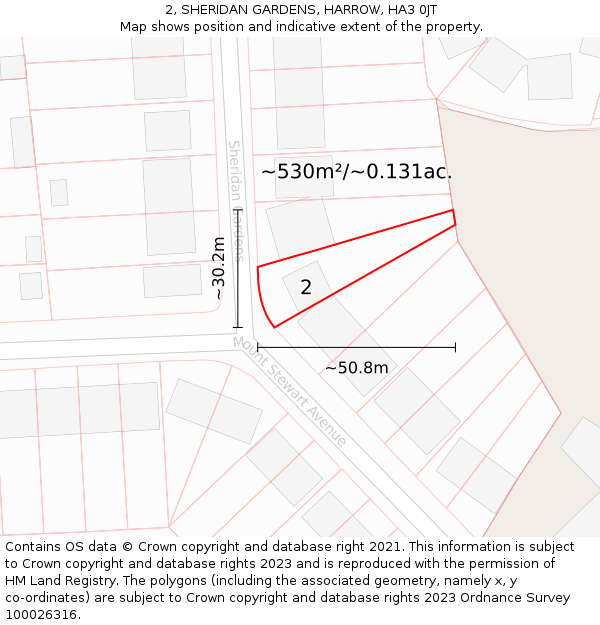 2, SHERIDAN GARDENS, HARROW, HA3 0JT: Plot and title map