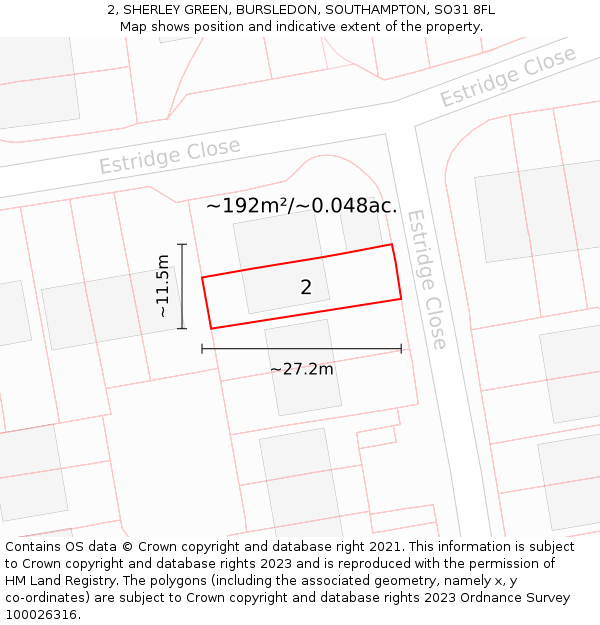 2, SHERLEY GREEN, BURSLEDON, SOUTHAMPTON, SO31 8FL: Plot and title map