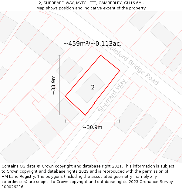2, SHERRARD WAY, MYTCHETT, CAMBERLEY, GU16 6AU: Plot and title map