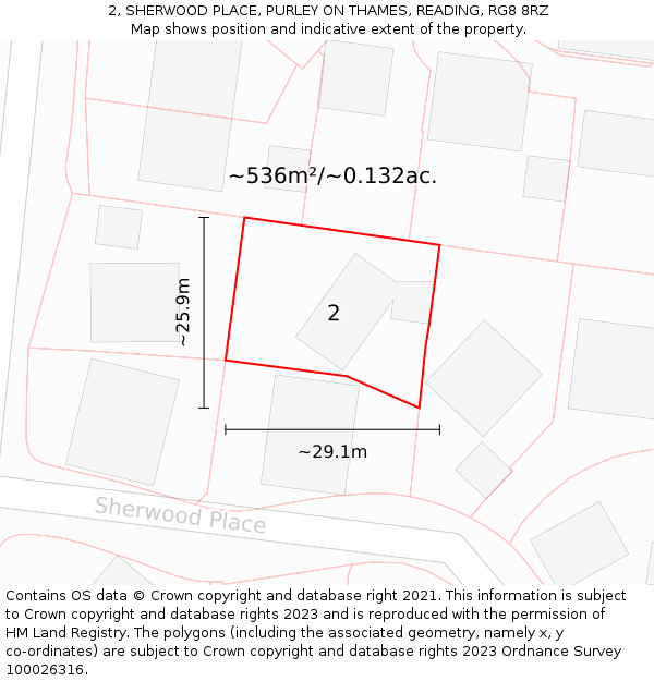 2, SHERWOOD PLACE, PURLEY ON THAMES, READING, RG8 8RZ: Plot and title map