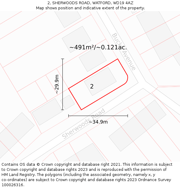 2, SHERWOODS ROAD, WATFORD, WD19 4AZ: Plot and title map