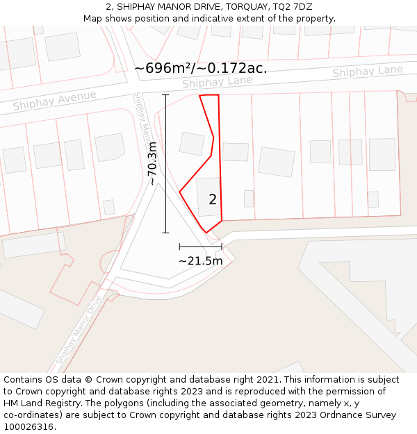 2, SHIPHAY MANOR DRIVE, TORQUAY, TQ2 7DZ: Plot and title map