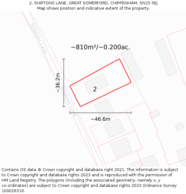 2, SHIPTONS LANE, GREAT SOMERFORD, CHIPPENHAM, SN15 5EJ: Plot and title map