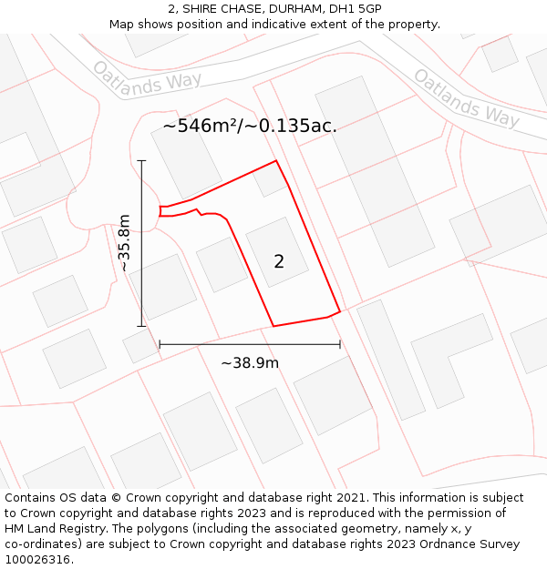 2, SHIRE CHASE, DURHAM, DH1 5GP: Plot and title map