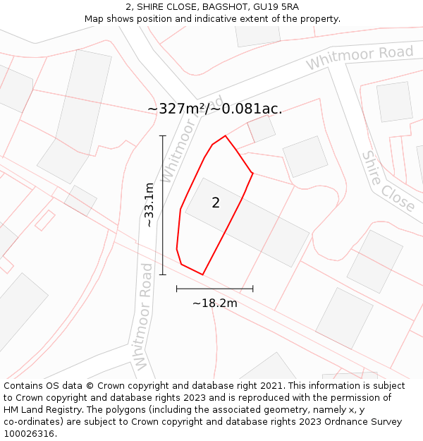 2, SHIRE CLOSE, BAGSHOT, GU19 5RA: Plot and title map