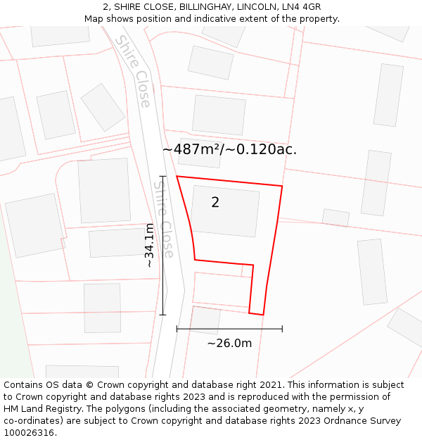 2, SHIRE CLOSE, BILLINGHAY, LINCOLN, LN4 4GR: Plot and title map