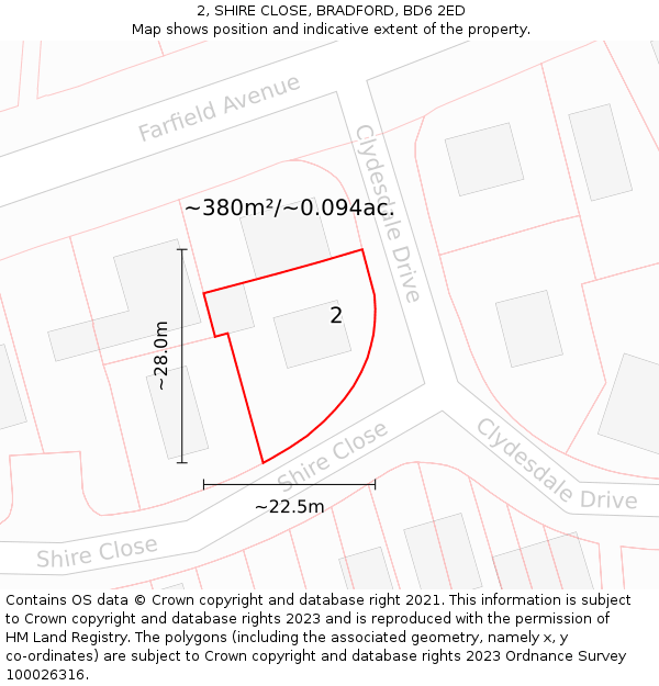 2, SHIRE CLOSE, BRADFORD, BD6 2ED: Plot and title map