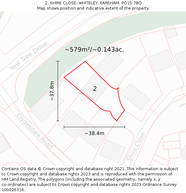 2, SHIRE CLOSE, WHITELEY, FAREHAM, PO15 7BQ: Plot and title map