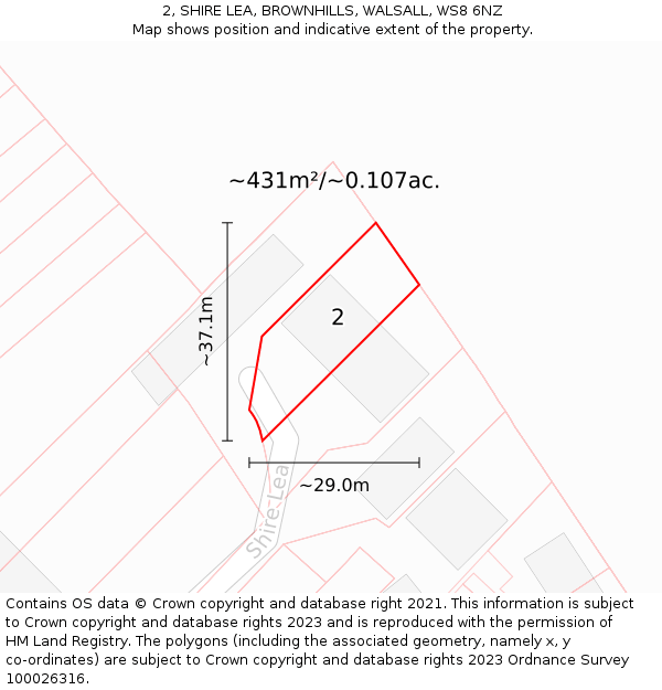 2, SHIRE LEA, BROWNHILLS, WALSALL, WS8 6NZ: Plot and title map